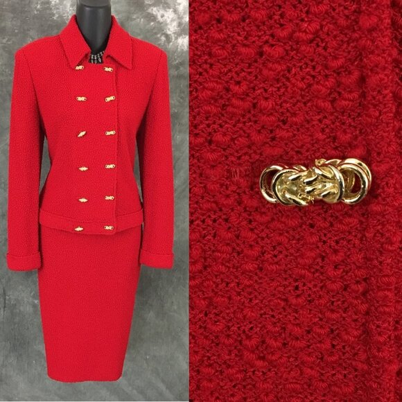 BEAUTIFUL St John collection knit red jacket skirt suit size 4 6 - Picture 2 of 9